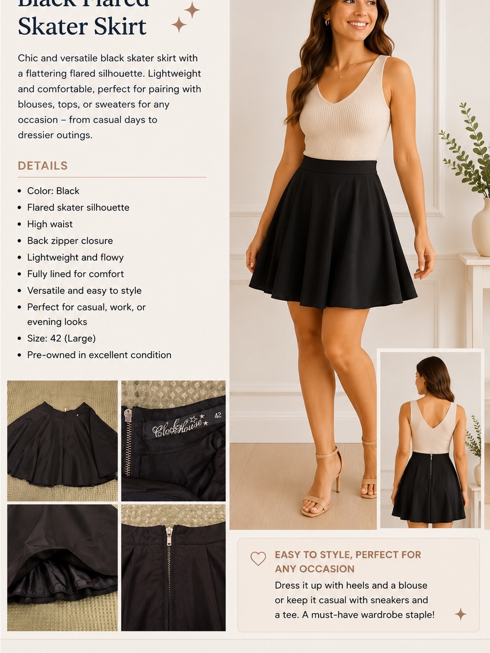 & Other Stories Black Flared Skater Skirt